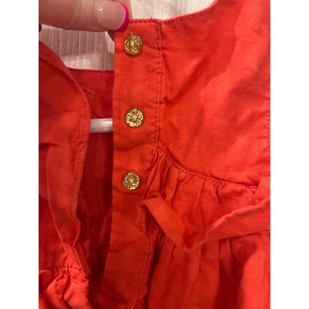 Gymboree Dress Red Ruffle Floral Gold Button Cotton Toddler Special - Picture 4 of 6